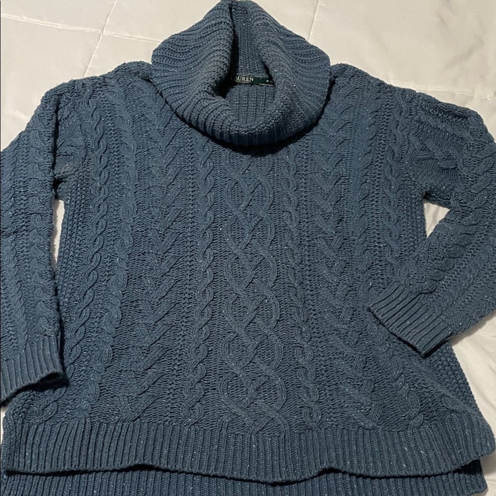 Lauren Ralph Lauren Navy Cable Knit Turtleneck Sweater